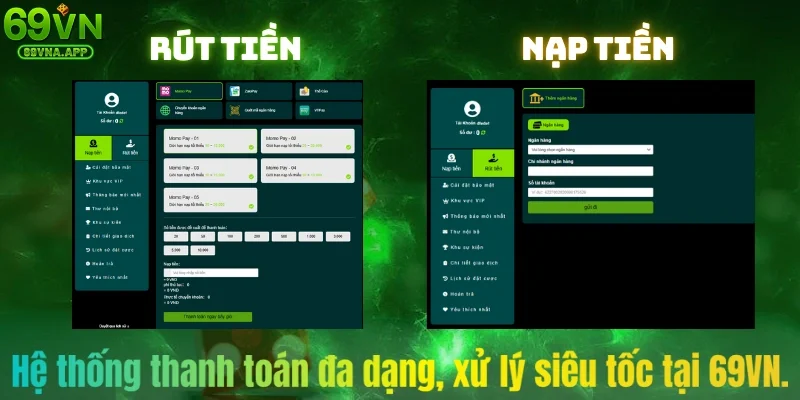 Hệ thống thanh toán đa dạng, xử lý siêu tốc tại 69VN.