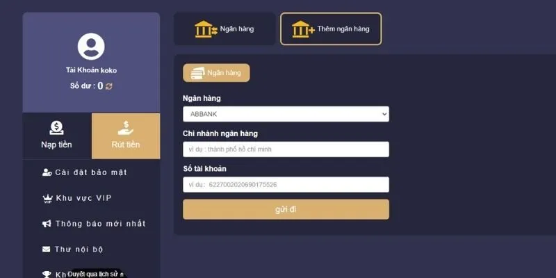  Tính năng rút tiền hiển thị rõ ràng tại giao diện người dùng.