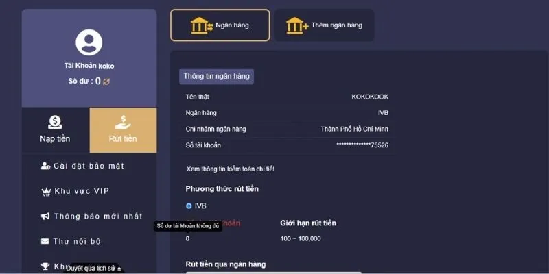  Điền thông tin tài khoản rút tiền chính xác để giao dịch được xử lý nhanh chóng.